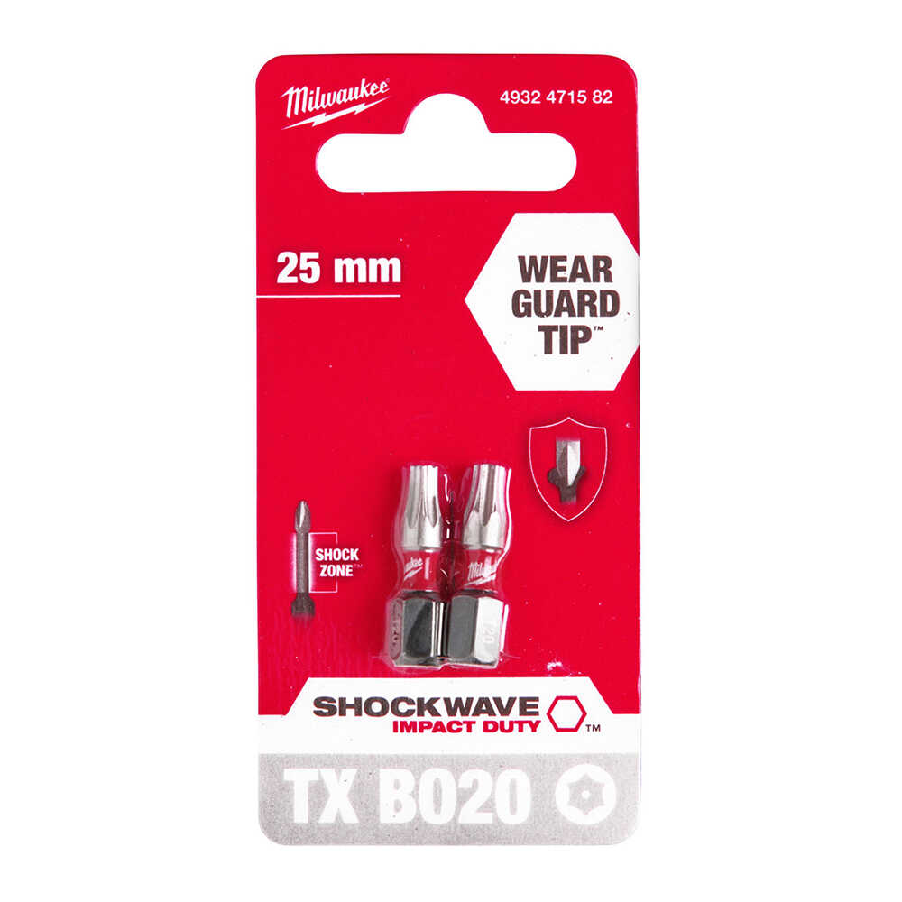 MILWAUKEE BITS UÇ TX BO20 25mm 2LI PKT SHOCKWAVE